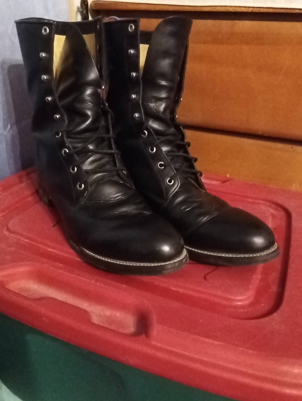Justin Boots Black Leather Lace-Up Combat Style Boots 15E